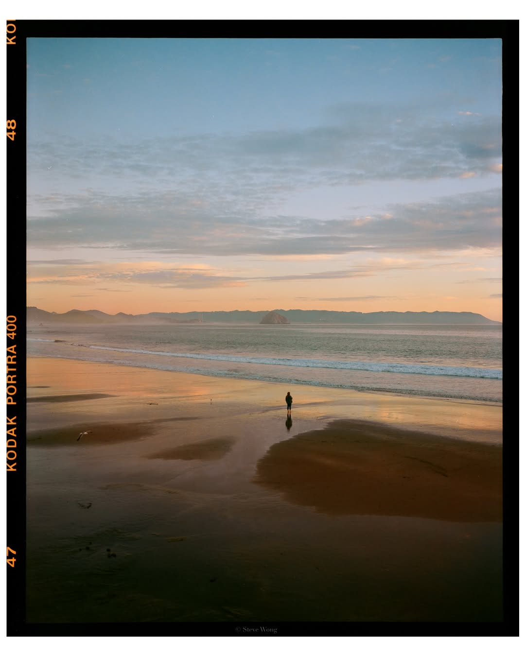 The tide left dusk for one lonely figure.🎞️

📸 #fujifilm gf670 
🎞️ #portra400 
📍#california 
🧪 Self development and scanned with #csnegativeplus @cinestillfilm

#madewithkodak